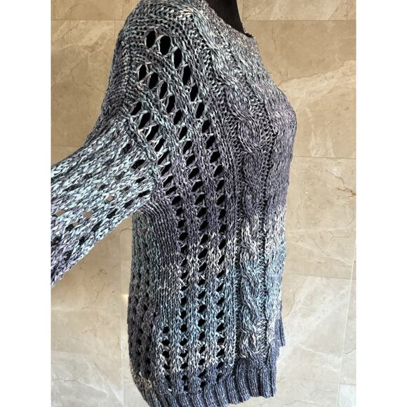 Coldwater Creek Oversized Cable Sweater XS - Blue Ombre, Open Weave Boho Coastal - Picture 8 of 12